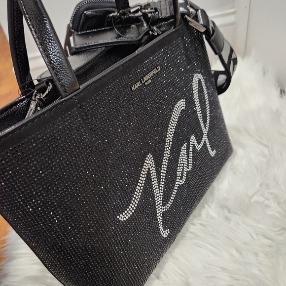 🖤🔹️Karl Lagerfeld🔹️ Beautiful Maybelle rhinestone Coin Pouch GLITTER satchel - Picture 14 of 14